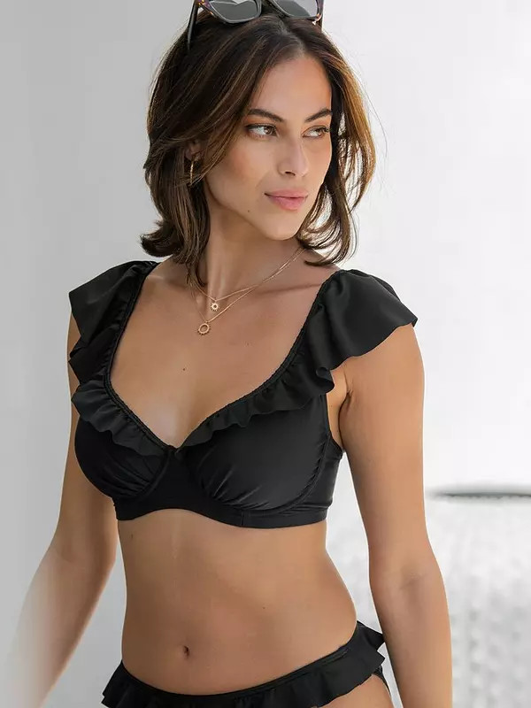 Pour Moi Bermuda Underwired Non-Padded Frill Top - Black | Very (UK)