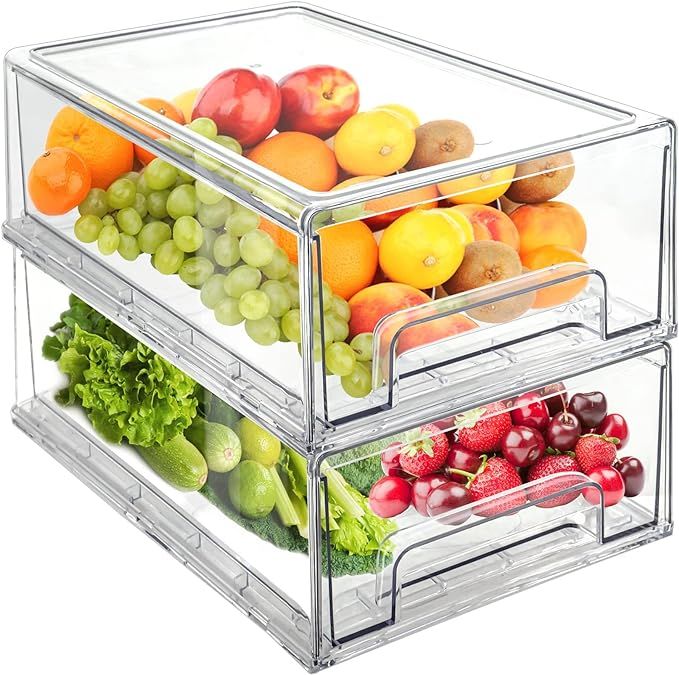 Mano 2Pack Clear Fridge Drawers Pull Out Stackable Refrigerator Drawer Organizer Bins Pantry Stor... | Amazon (US)