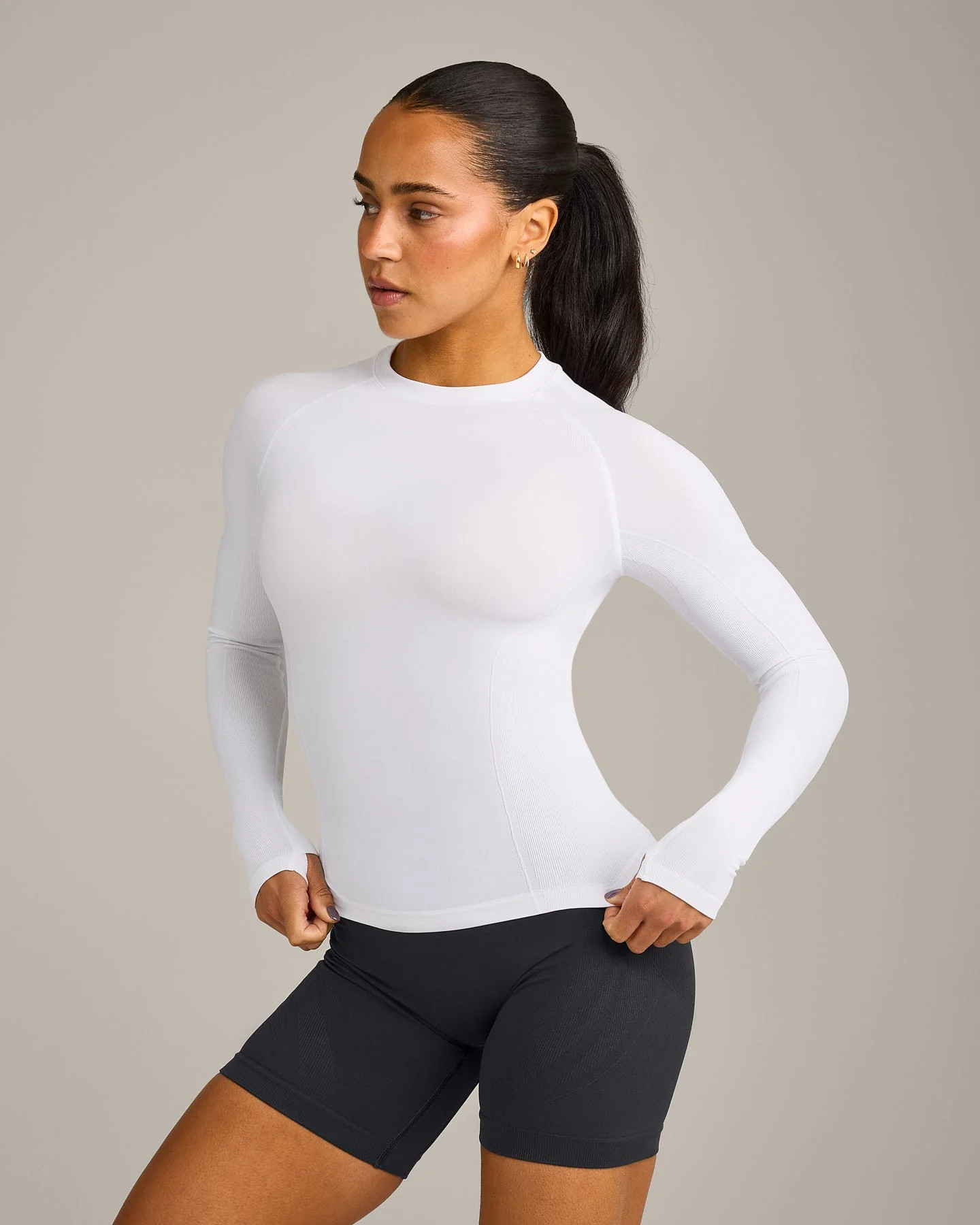 Oner Seamless Fitted Long Sleeve Regular Top 
 White | Oner Active (UK / US)