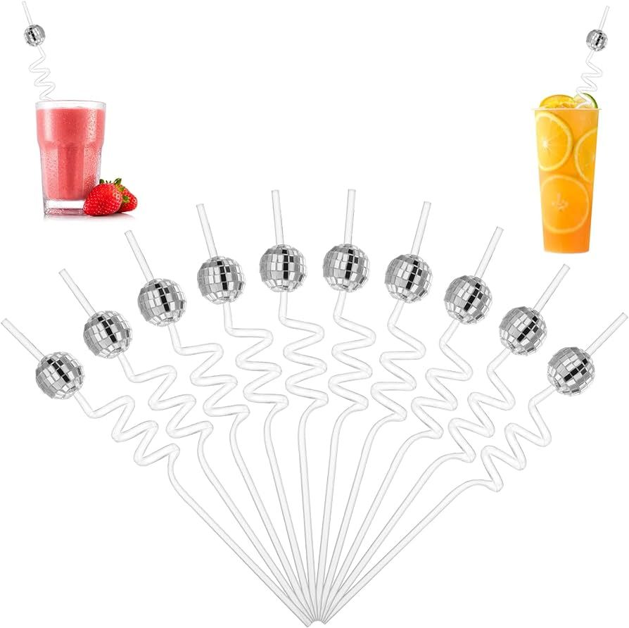 Disco Ball Straws, 10 Pieces Reusable Plastic Straws 70s Disco Party Decorations Mirror Reflectiv... | Amazon (US)