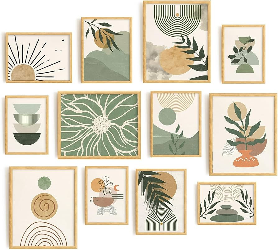 Lucky Numen Set 12 Boho Room Decor, Abstract Wall Art, Mid Century Modern Wall Art, Abstract Pain... | Amazon (US)