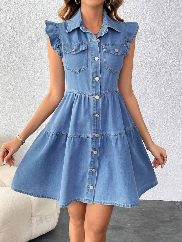 SHEIN Frenchy Women's Light Denim Flying Sleeve Dress For Spring/Summer, Casual, Stylish And Comf... | SHEIN