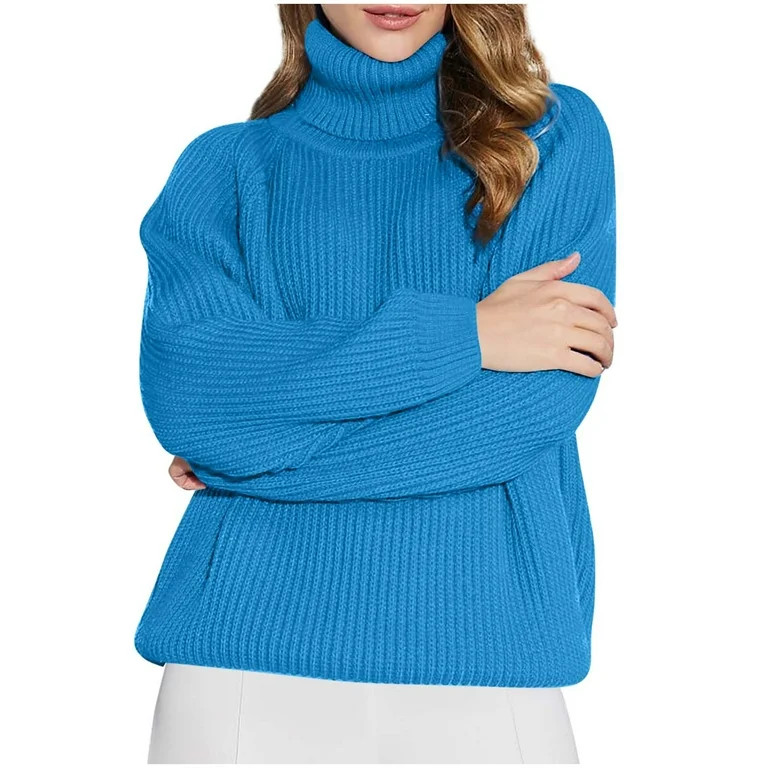 Lenpel Women's Turtleneck Oversized Sweaters Casual Long Sleeve Chunky Cable Knit Sweater Tops Lo... | Walmart (US)