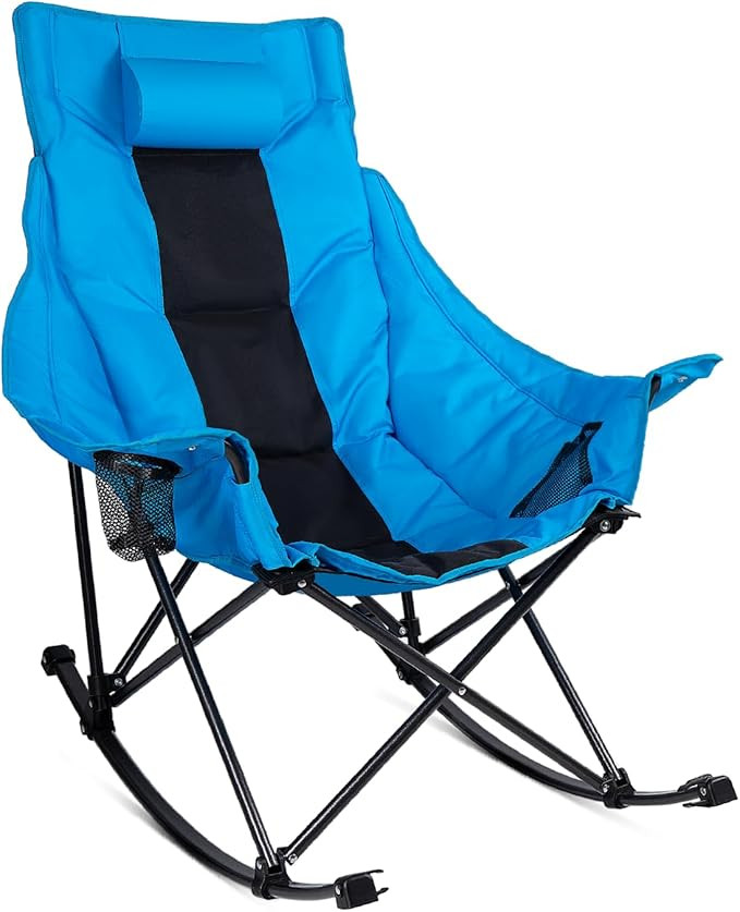 Oversized Rocking Camping Chair, Padded High Back Portable Outdoor Rocker with Headrest & Side Cu... | Amazon (US)