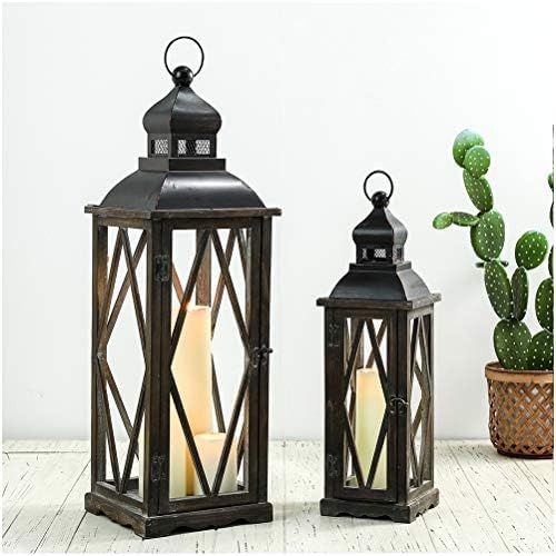 Glitzhome 2 Pack Farmhouse Wood/Metal Decorative Candle Lanterns Vintage Hanging Lantern for Pati... | Amazon (US)