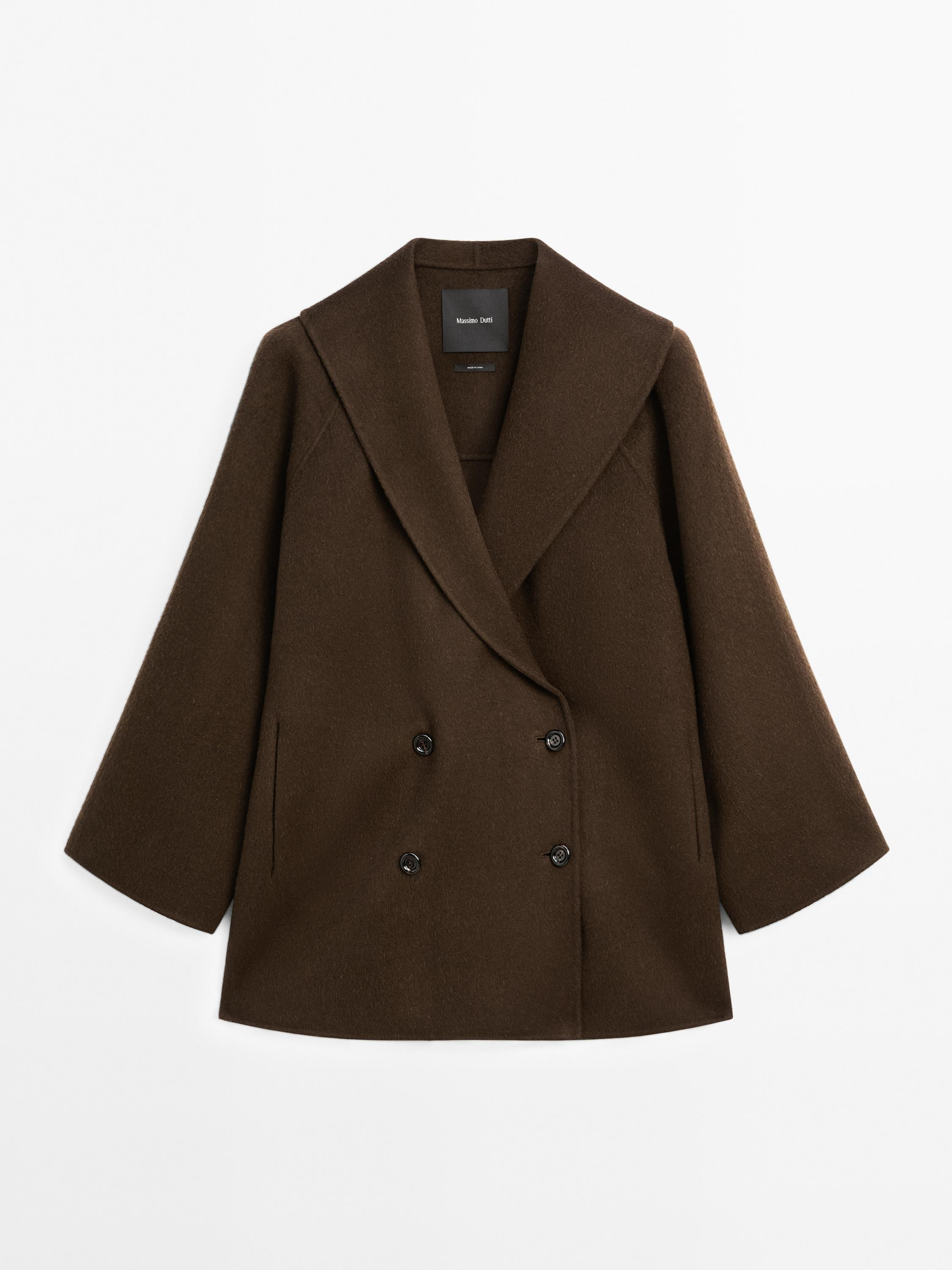 Zweireihiger Mantel aus Wollmischgewebe mit Smoking-Kragen | Massimo Dutti DE