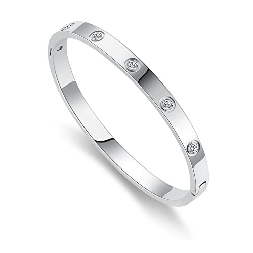 RIMRIVA Silver Bracelets for Women Trendy Love Gifts Stainless Steel Dainty Stack Friendship Bangle Jewelry Birthday Wedding Christmas Gifts Women Mom Best Friend Wife Female Stocking Stuffers | Amazon (US)