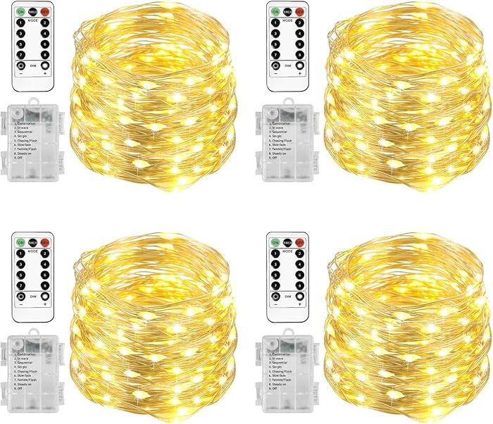 Homemory 4 Pack 20 Ft 60 LED Fairy Lights Battery Operated Christmas Lights with Remote Waterproo... | Amazon (US)