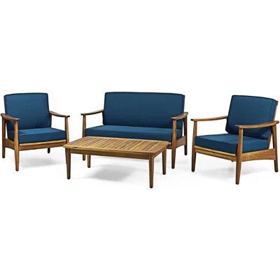 4-Piece Wood Outdoor Patio Conversation Seating Set With Cushions | Wayfair North America