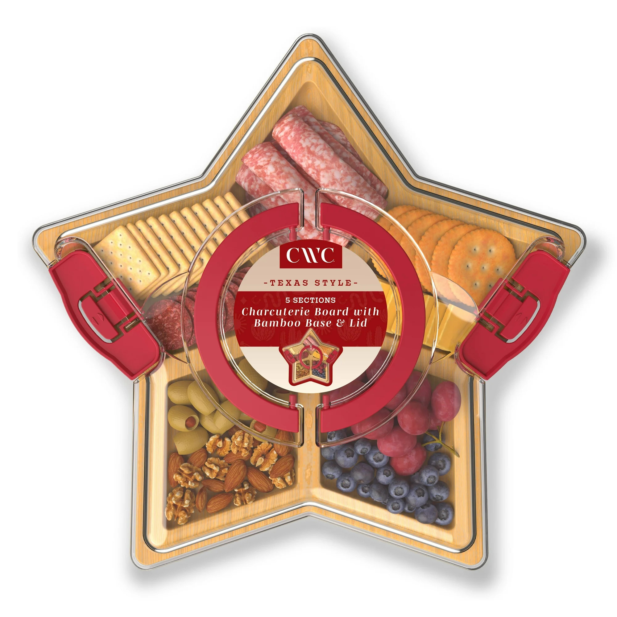 Cook With Color Texas Lone Star Shaped Charcuterie Board with Cover – 6 Compartments, Bamboo wi... | Walmart (US)