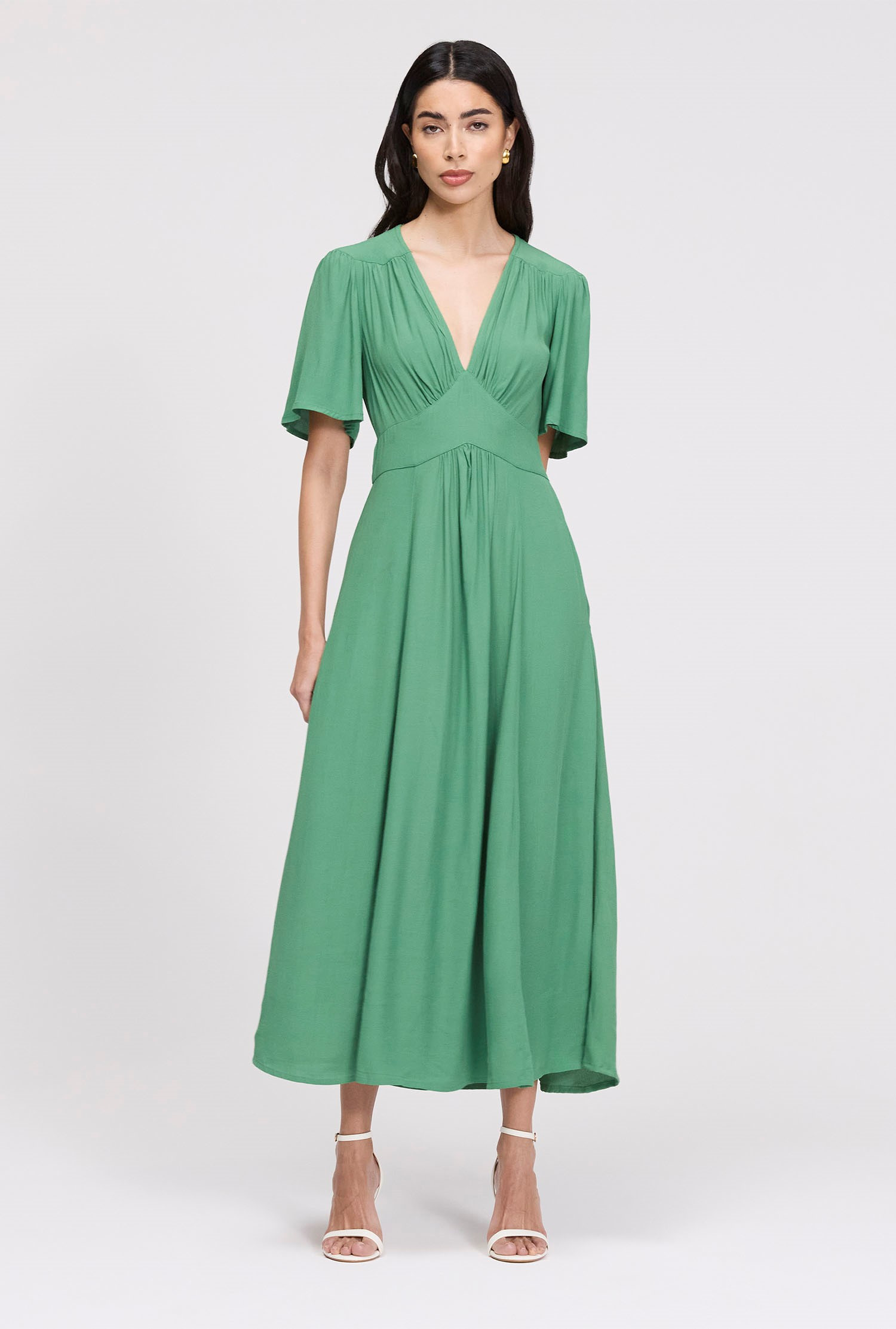 Rosalie Angel Sleeve Crepe Midi Dress | Ghost