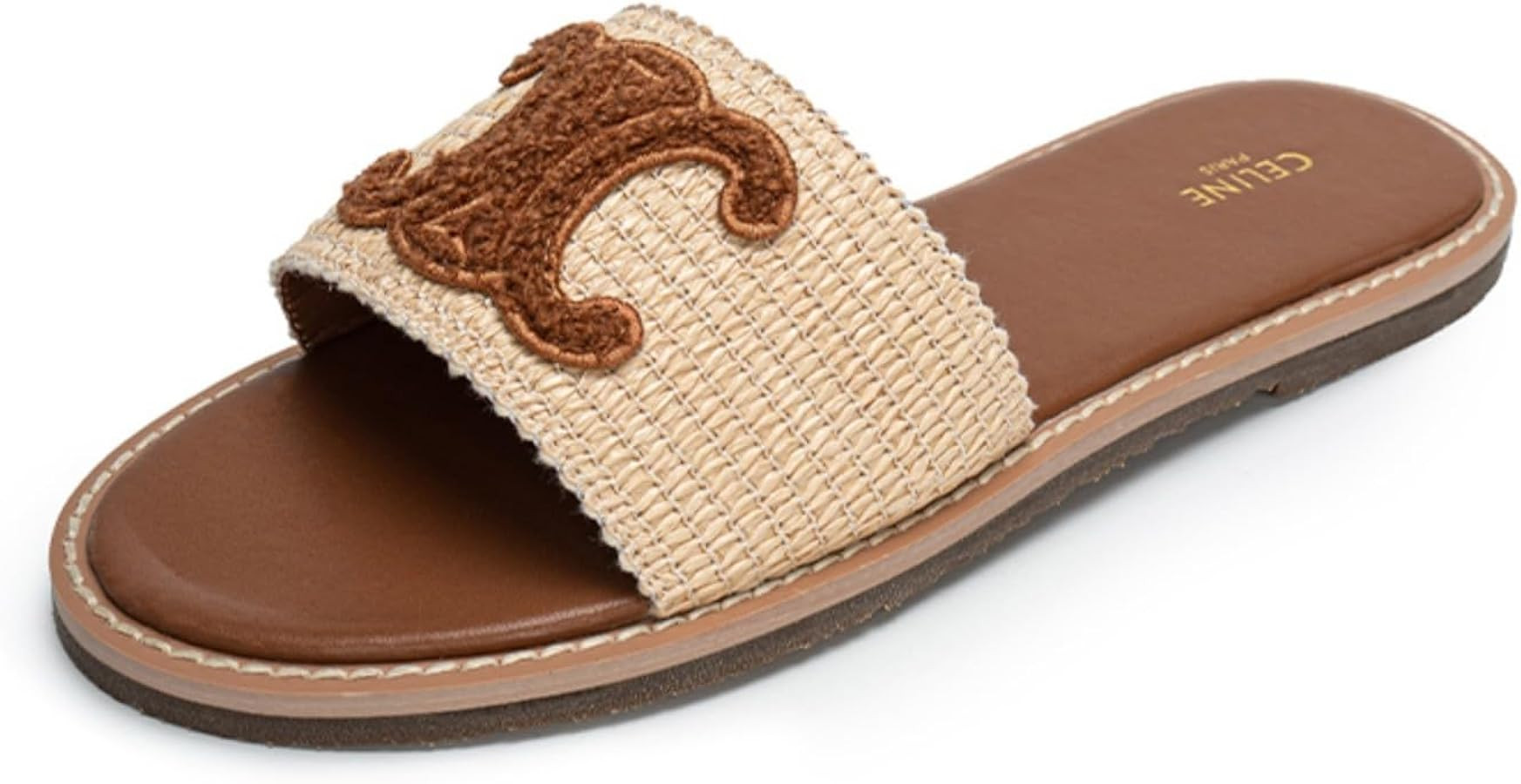 Women'S Comfort Slide Sandals Fashion Embroidered Strap Lightweight Flat Sandals For Park Walking | Amazon (US)