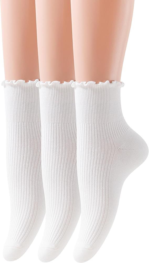 YASIDI Ruffle Ankle Socks for Women, Casual Cute Socks - Soft Cotton Socks Ruffle Socks Low Cut C... | Amazon (US)