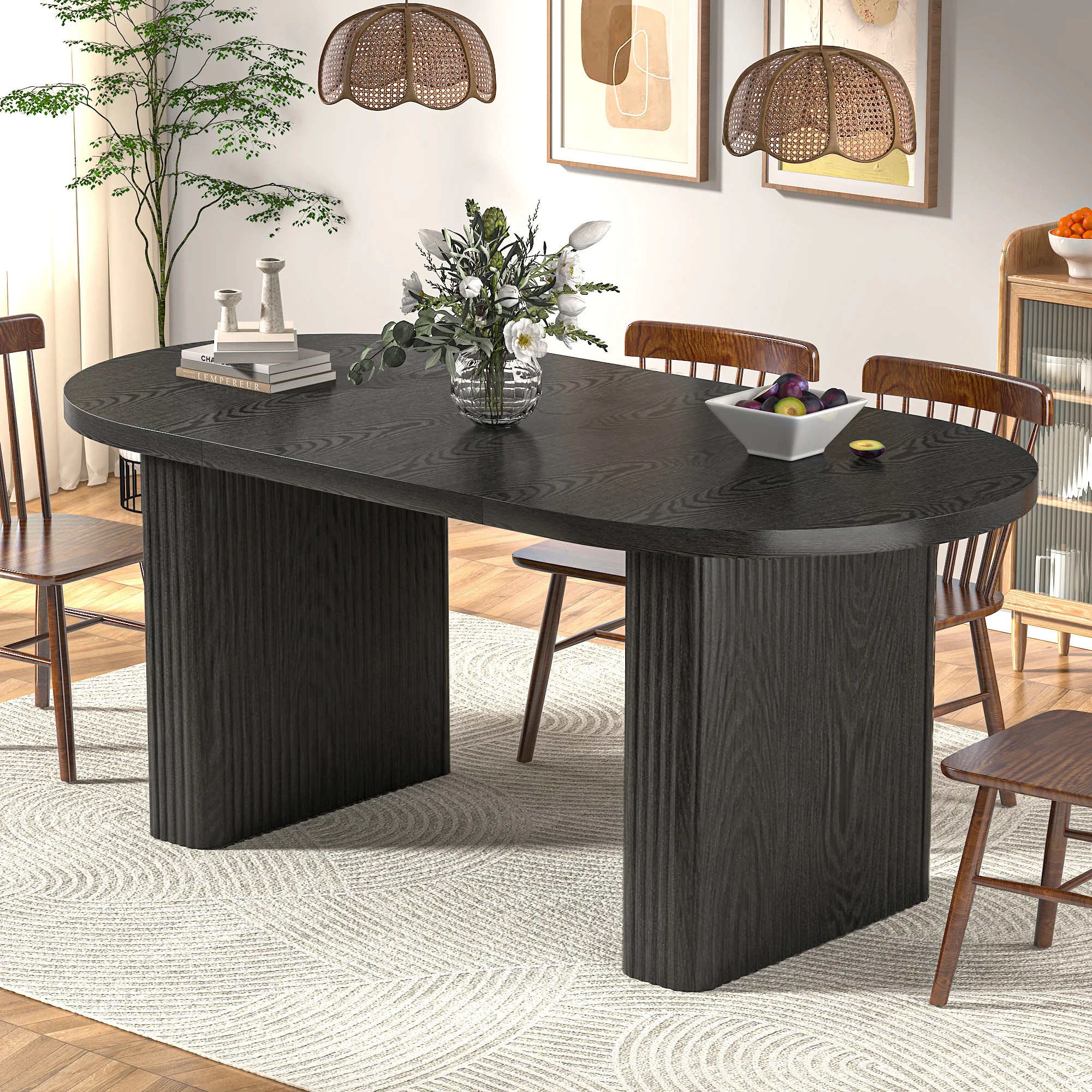 70.8 In Dining Table For 4-6, Modern Kitchen Table With Waterproof Wood Tabletop, Natural Rectangular Farmhouse Long Dining Room Tables With Foot Pads | Wayfair North America
