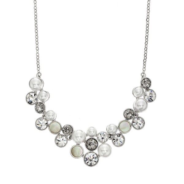 Isla Simone Rhodium Plated Patina Triple Station Flower Necklace with Crystal and Mother of Pearl | Bed Bath & Beyond