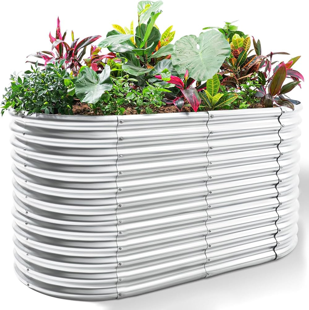 Land Guard 8x4x3ft Oval Galvanized Raised Garden Beds, Large-Capacity Metal Planter Box Outdoor, ... | Amazon (US)