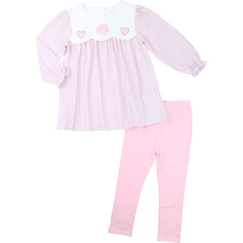 Pink Knit Windowpane Applique Heart Legging Set | Cecil and Lou