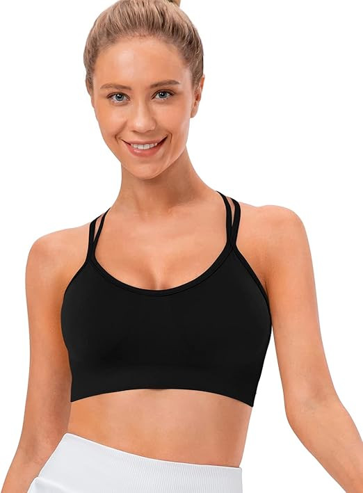 VEQKING Women's Cross Back Sports Bra Padded Strappy Medium Support Yoga Bra for Workout Fitness ... | Amazon (US)
