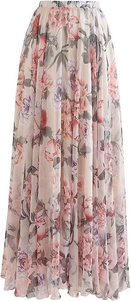 Chicwish Women's Watercolor Yellow/Violet/Green/Pink/Blue/Orange/Navy Flower Maxi Floral Chiffon ... | Amazon (US)