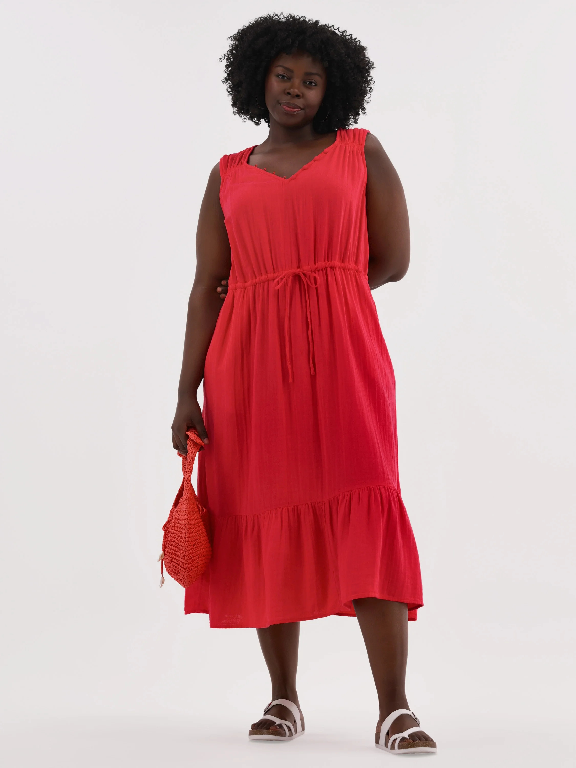 Time And Tru Women's & Women's Plus Double Cloth Sleeveless Midi Dress, Sizes XS-4X | Walmart (US)