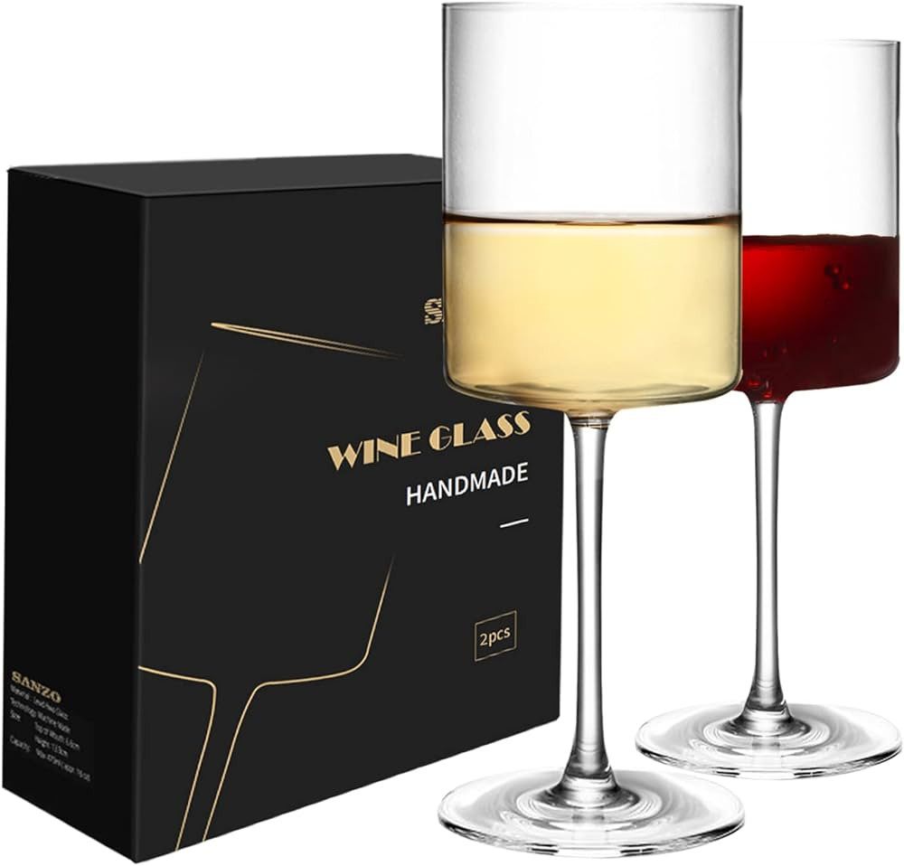 SANZO Square Wine Glasses Set 2, Wine Glasses, Crystal Wine Glasses 15oz, Elegant Design White Wi... | Amazon (US)
