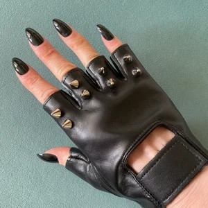 Black Leather Gloves with 2 Silver Spikes | Etsy (Global)
