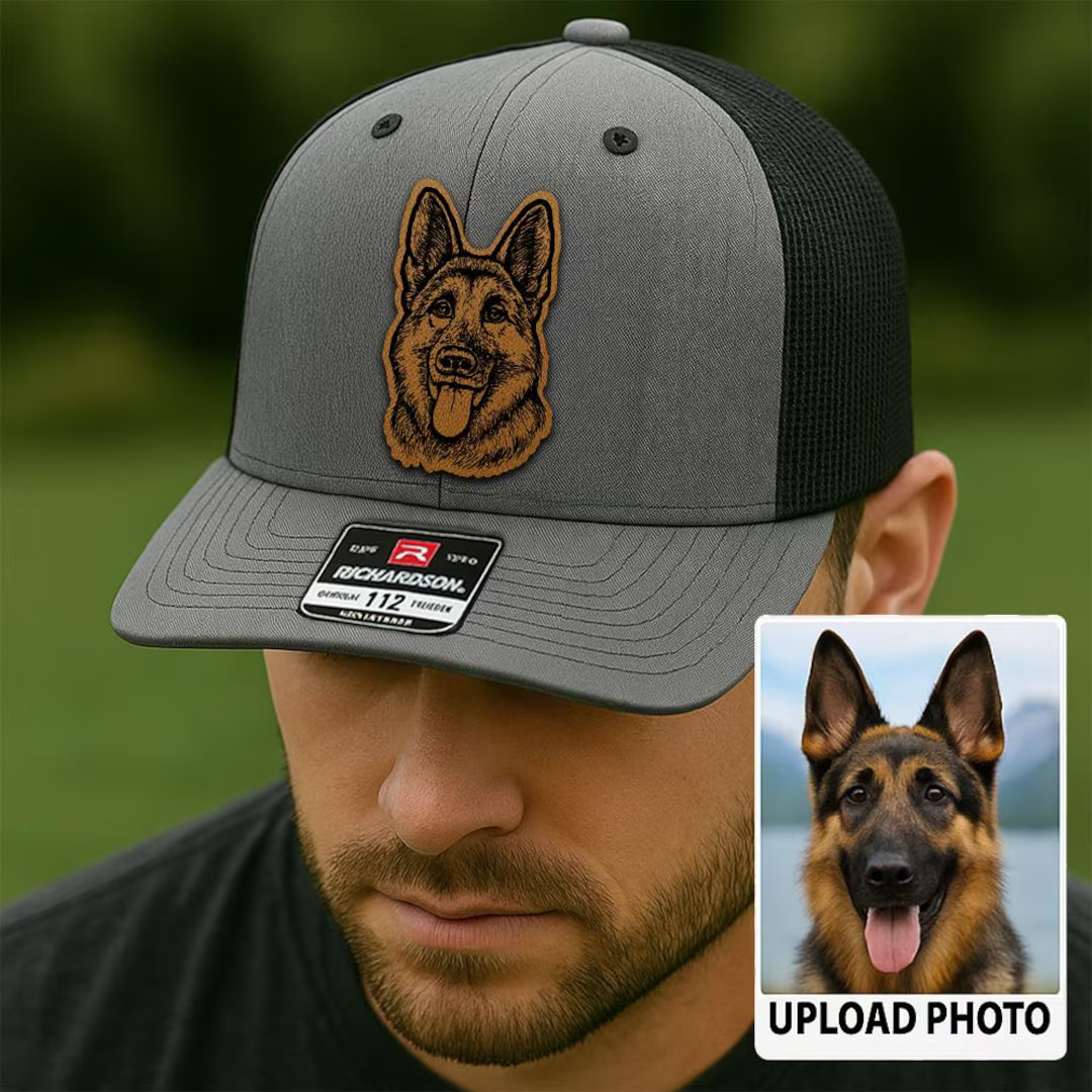 Custom Pet Photo Trucker Hat, Personalized Leather Patch Hat, Dog Owner Gift, Personalized Dog Mo... | Etsy (US)