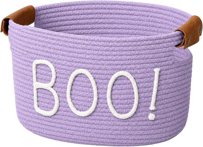 Halloween Boo Basket with Handles, Funny Halloween Cotton Rope Ghost Spooky Basket Gifts Stuffers... | Amazon (US)