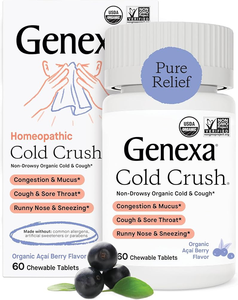Genexa Cold Crush | Multi-Symptom Cough & Cold Relief for Adults | Delicious Organic Acai Berry F... | Amazon (US)