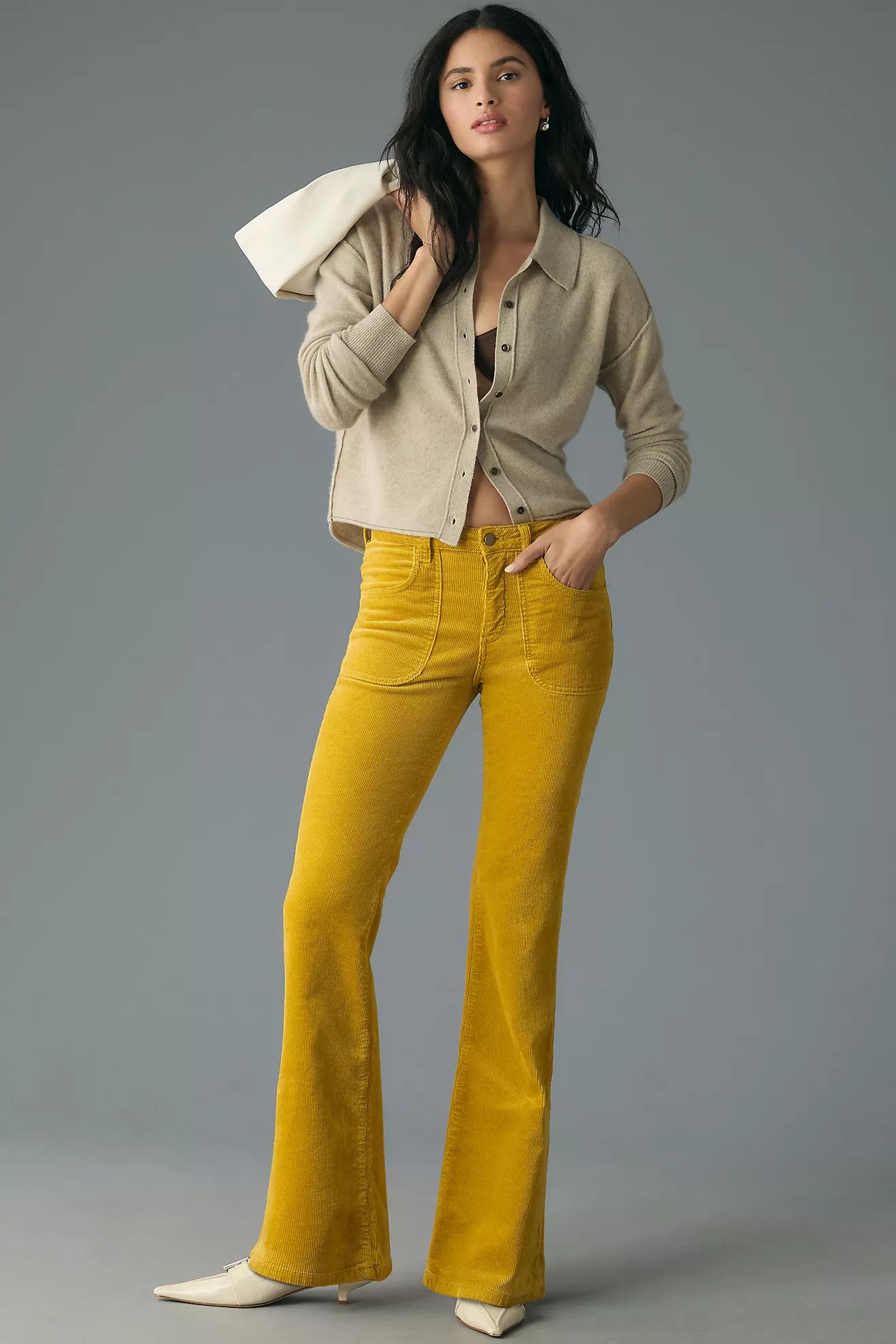 The Icon Low-Rise Corduroy Chop Pocket Flare Jeans by Pilcro | Anthropologie (US)