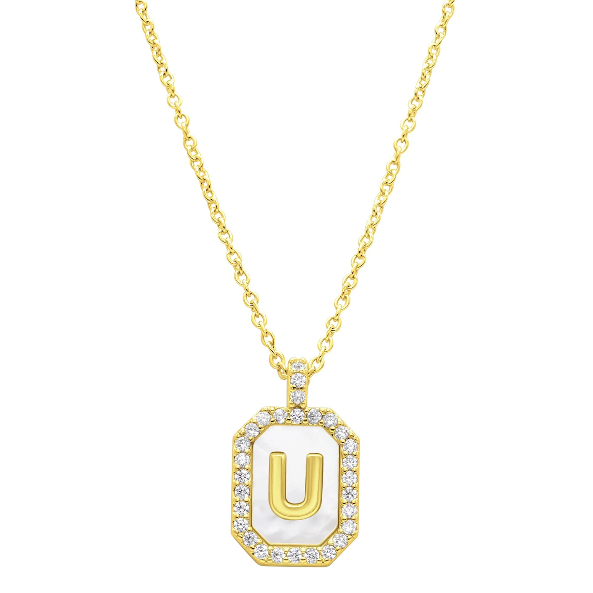 14K Gold Plated White Mother-of-Pearl Initial Tablet Necklace | Shop Simon