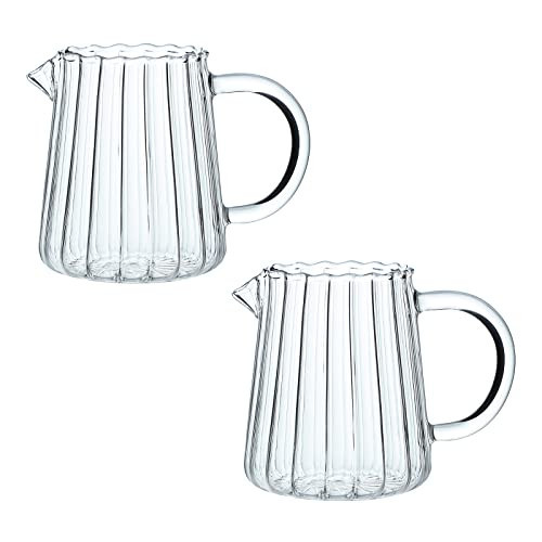 CHOOLD Elegant Wave Shaped Glass Creamer and Serving Pitcher for Coffee, Milk, Sauce - Kitchen Jug Set of 2, 8.5 oz | Amazon (US)