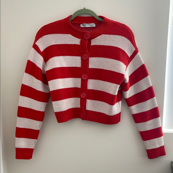 Zara Red and White Striped Cardigan Sweater | Poshmark