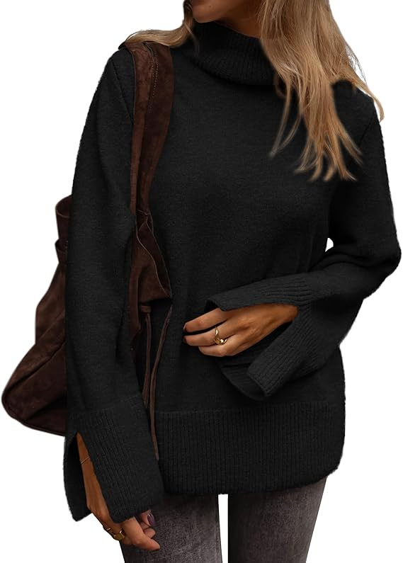 ATHMILE Fall Fashion Sweaters for Women Turtleneck Long Sleeve Casual Loose Knit Pullover Tops Wi... | Amazon (US)