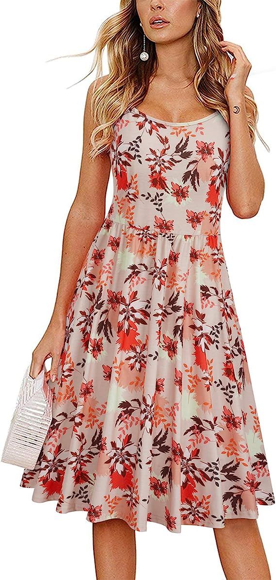 VOTEPRETTY Womens Summer Casual Floral Sundress Spaghetti Strap Beach Dresses with Pockets | Amazon (US)