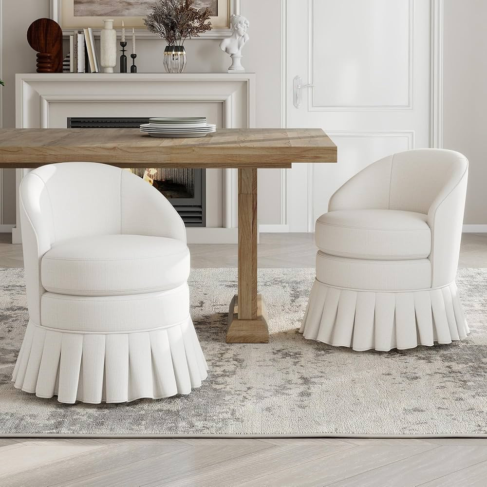 Barrel Dining Chairs Set of 2 Farmhouse Kitchen Chairs with Pleated Skirt and Metal Legs Upholste... | Amazon (US)
