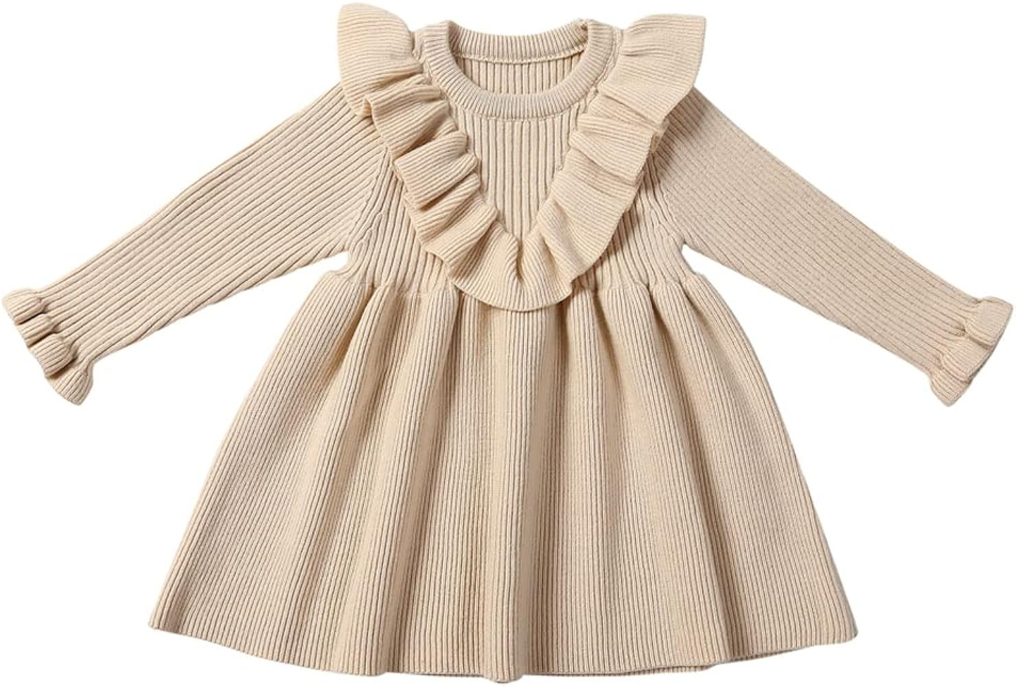 XFGLCK Toddler Baby Girls Dress Knit Sweater Ruffle Long Sleeve Casual Dresses Fall Winter Outfit | Amazon (US)