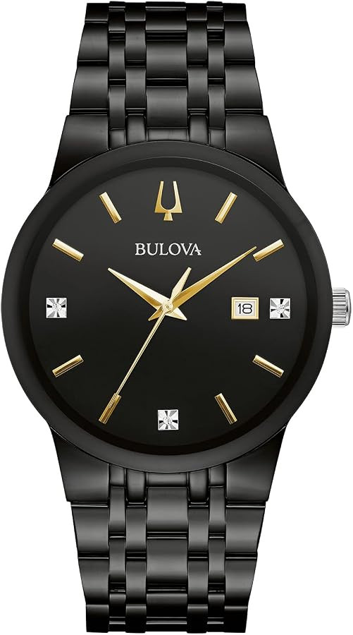 Bulova Men's Modern Gold Tone Stainless Steel 3-Hand Calendar Date Quartz Watch, Diamond Dial | Amazon (US)