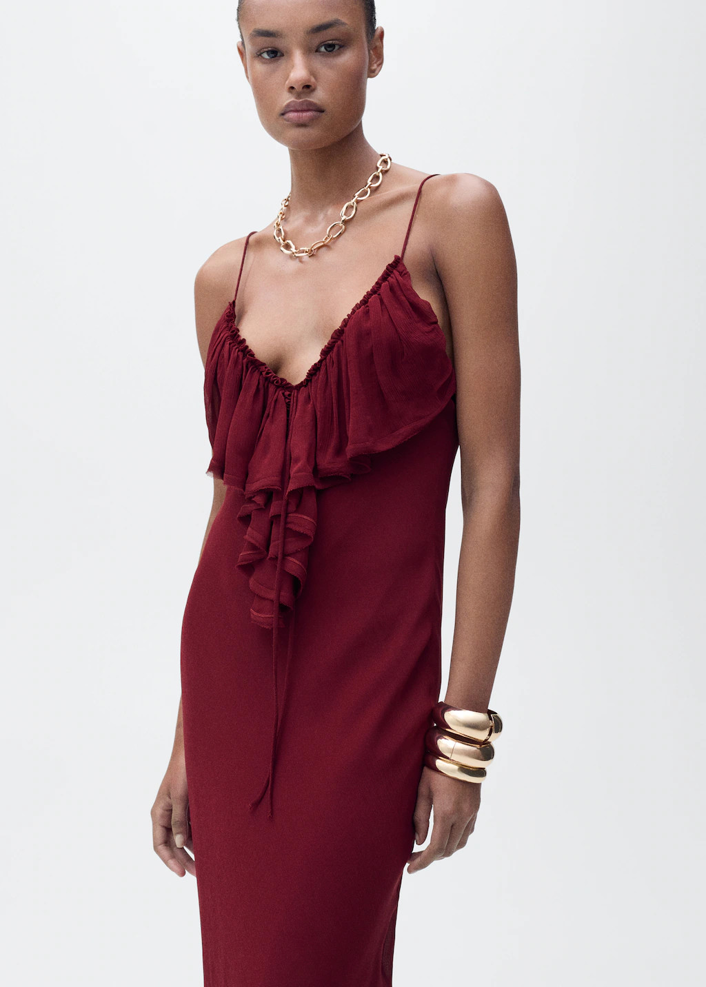 Chiffon dress with ruffle detail - Women | MANGO USA | Mango (US/MX/AU)