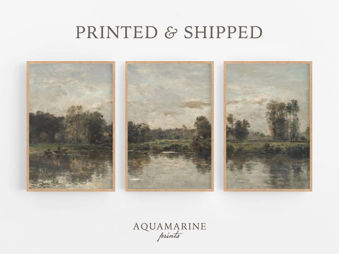 PRINT & SHIP, Landscape Set of 3 Prints, Vintage Landscape Printed Wall Art, French River Paintin... | Etsy (US)