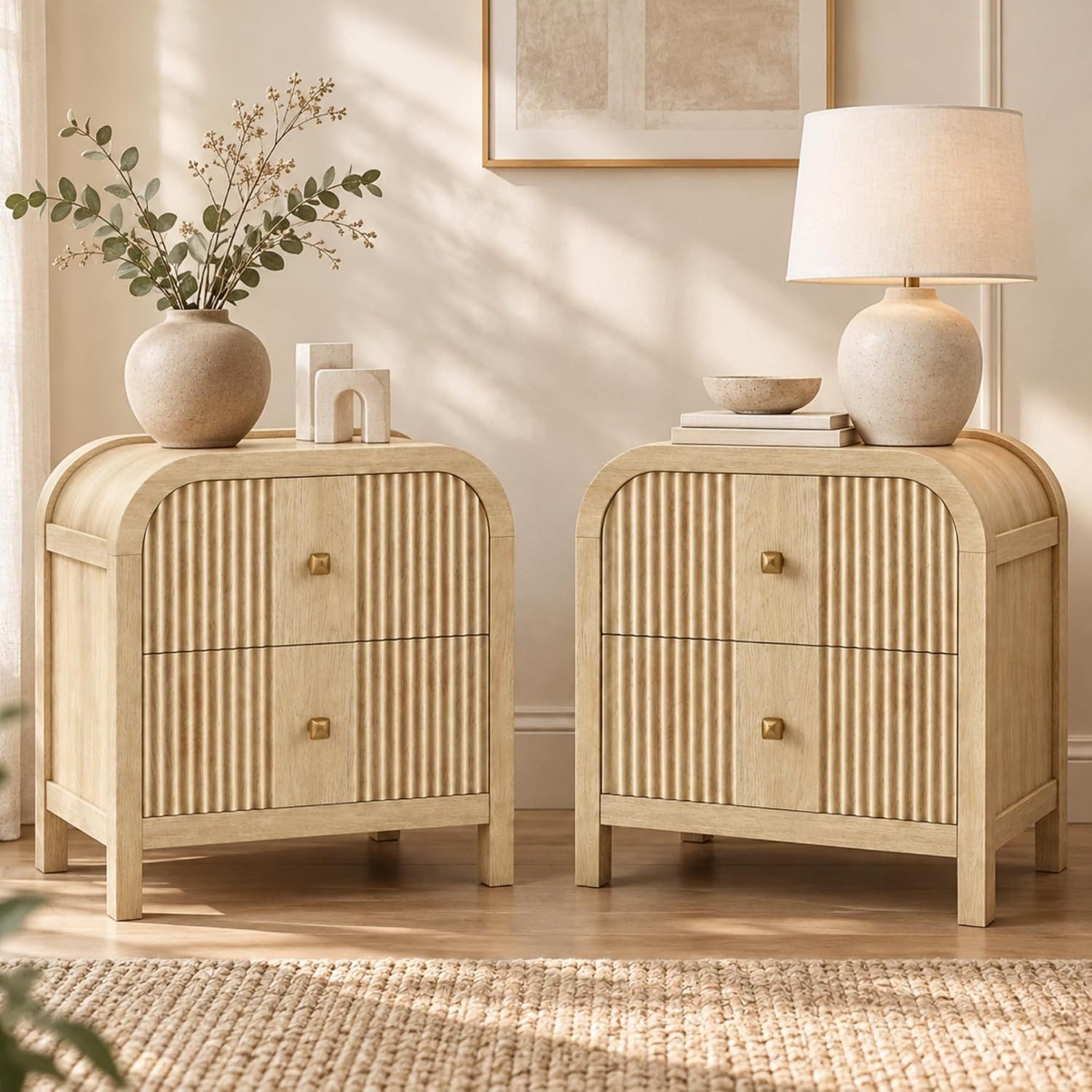 Nightstands Set of 2, 2-Drawer Bedside Tables with Curved Top | Amazon (US)