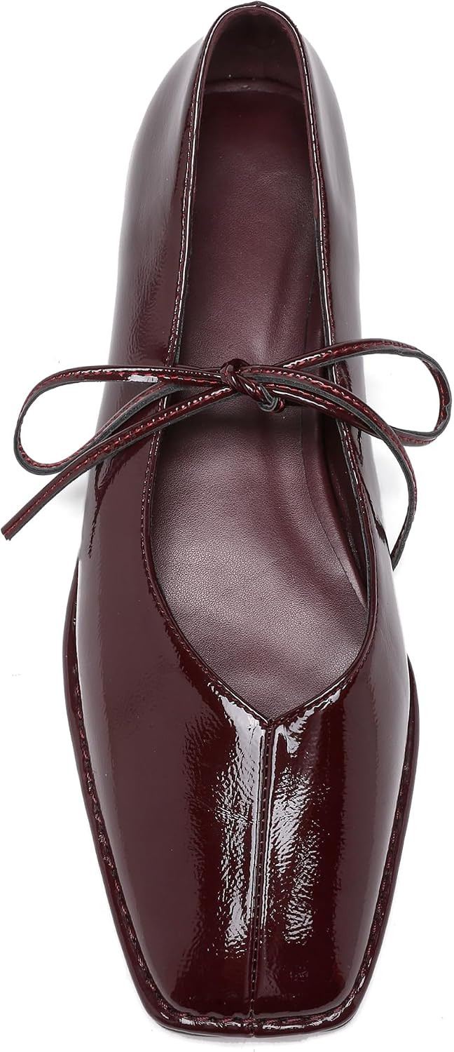 Lace Up Square Toe Ballet Flats for Women Cute Bow Slip On Mary Jane Flats | Amazon (US)