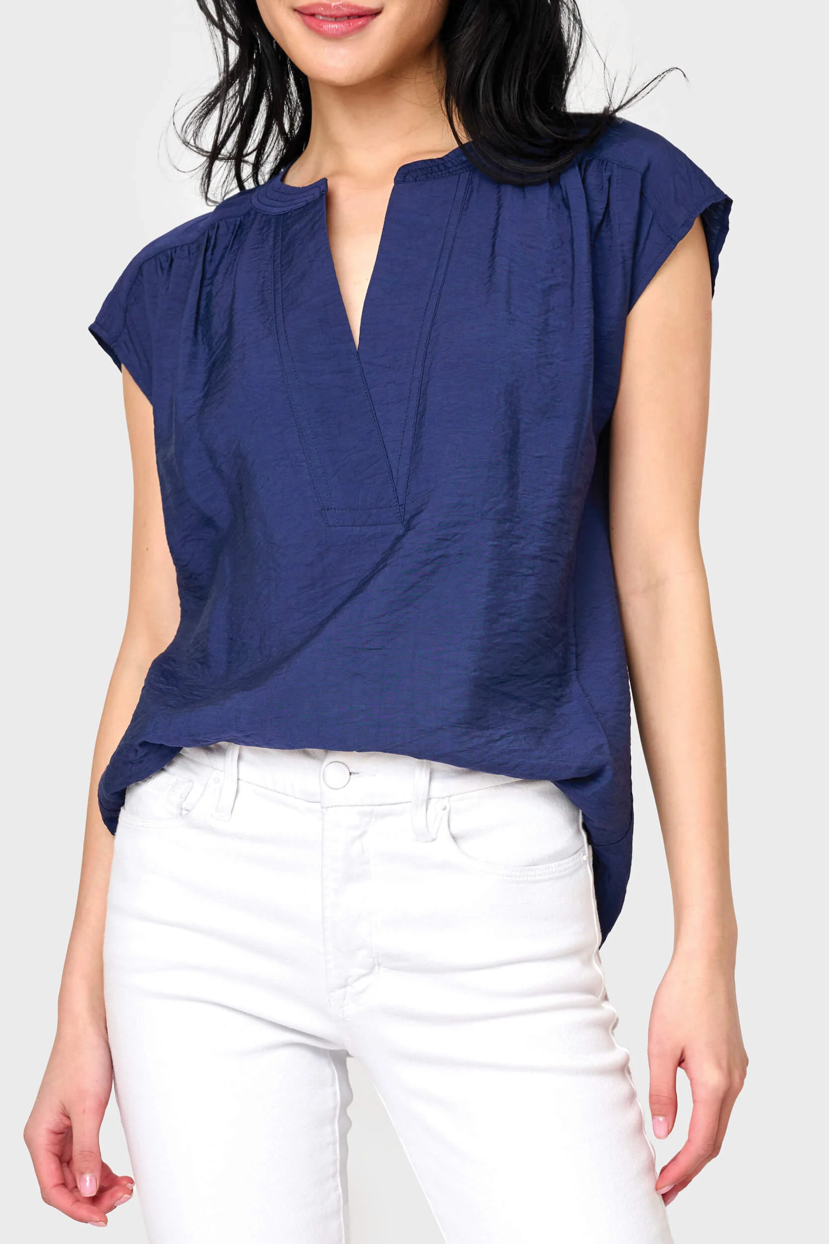 Cap Sleeve Notch Neck Blouse | Gibson