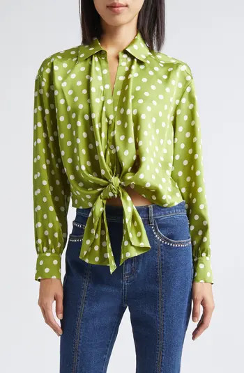 Camille Polka Dot Marianna Tie Front Top | Nordstrom