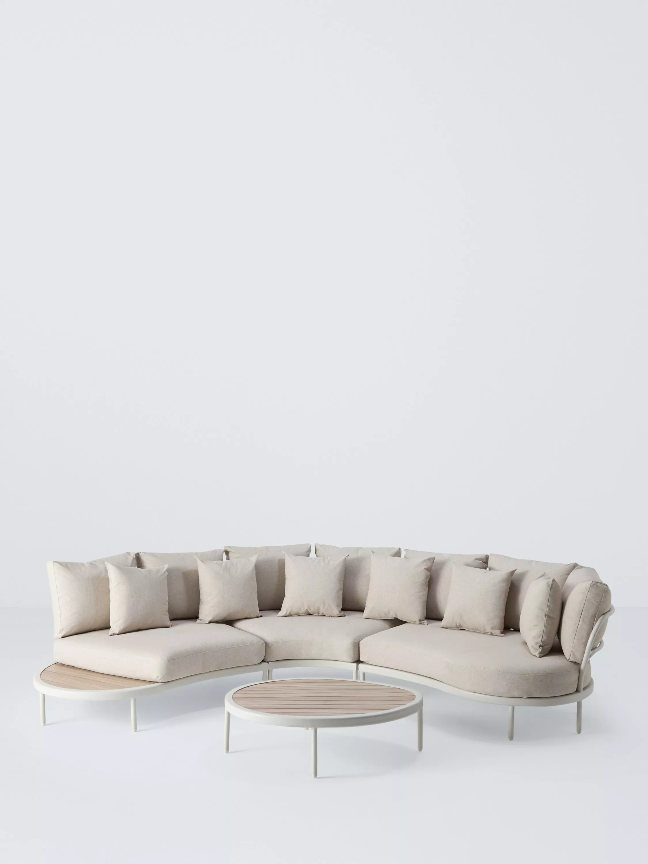 John Lewis Lozenge 5-Seater Modular Curved Garden Sofa & Coffee Table Set, Cream | John Lewis (UK)
