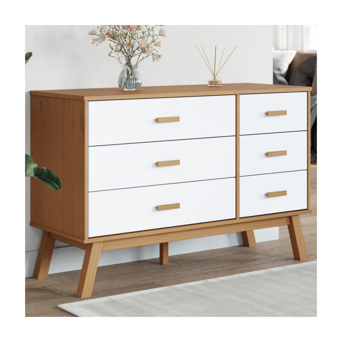 vidaXL Drawer Cabinet OLDEN White and Brown Solid Wood Pine | Target