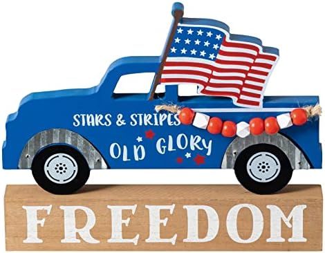DECSPAS 4th of July Decorations, Blue Truck American Flag Ornaments 4th of July Patriotic Decor f... | Amazon (US)