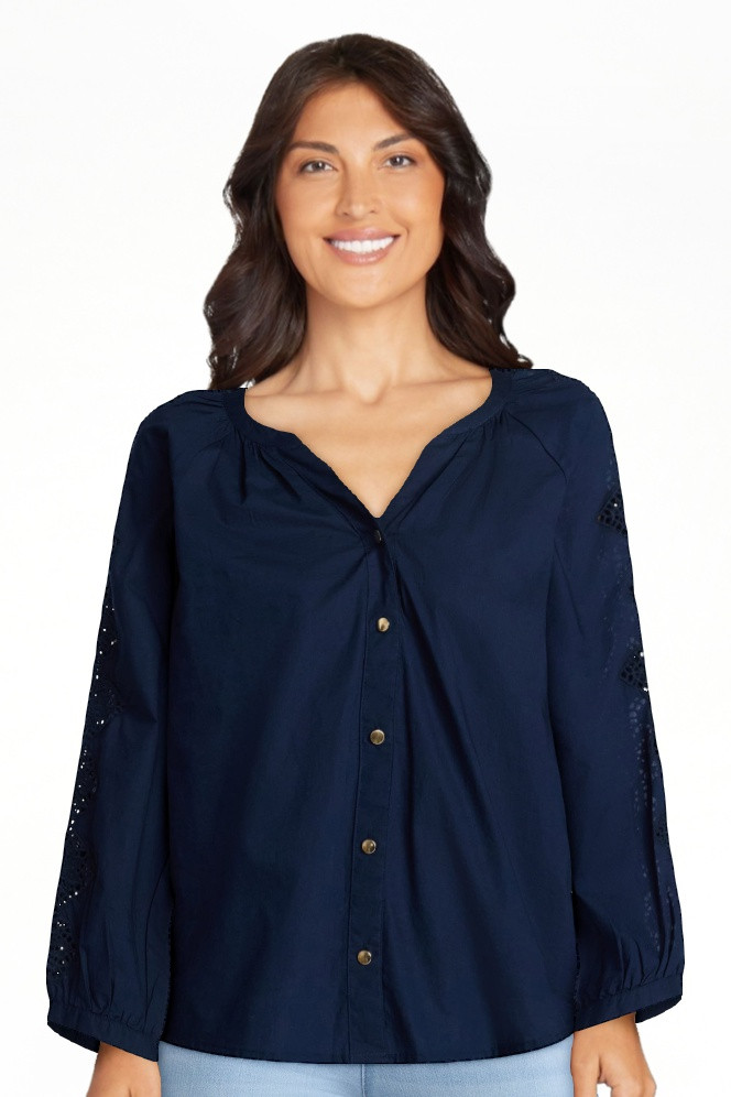 Time and Tru Women's Broderie Long Sleeve Blouse, Sizes XS-XXXL | Walmart (US)
