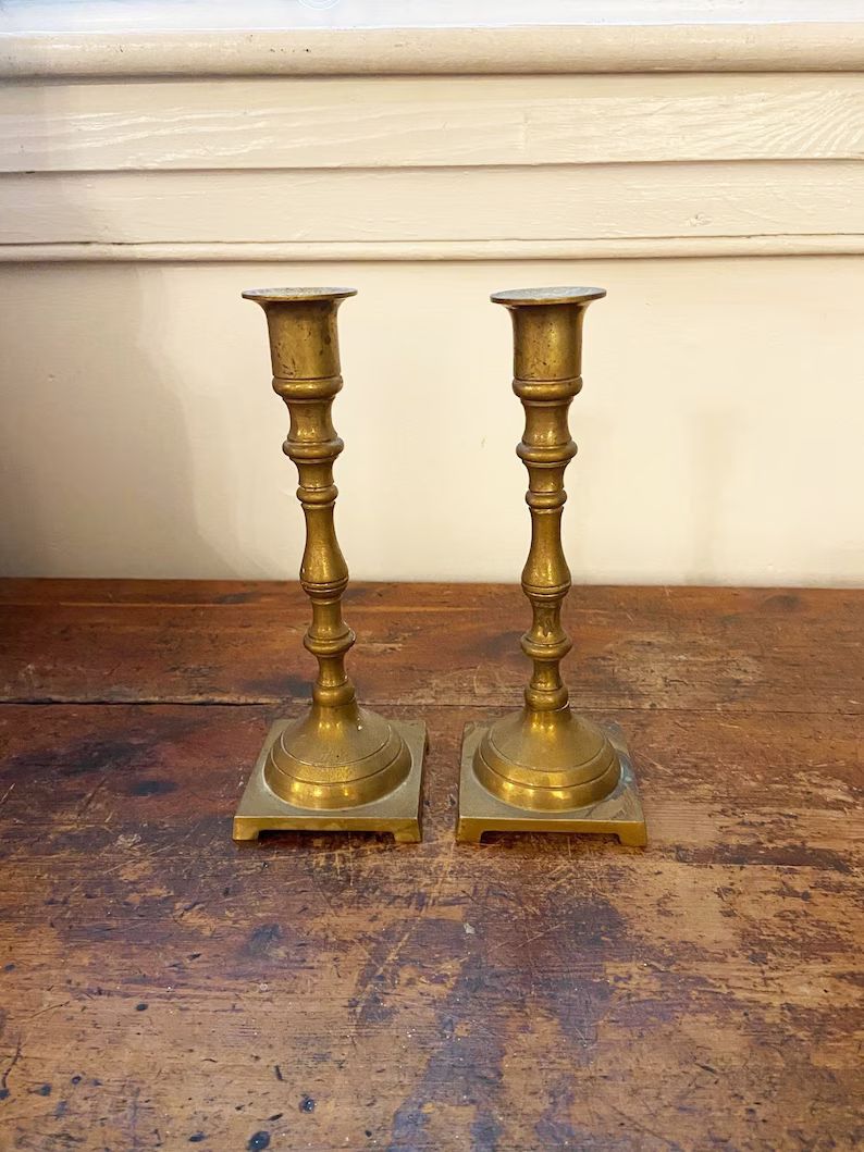 Vintage Set of 2 Brass Candlestick Holders | Etsy (US)