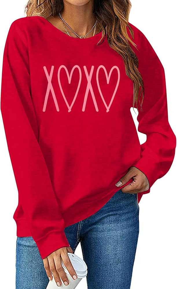 SFHFY Valentines Sweatshirt Women Cute Love Heart Sweater Valentine Pullover Shirt Casual Heart L... | Amazon (US)